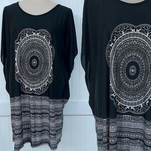 Free Culture Black & White Bohemian‎ Mandala Cat Dog Deer Print Tunic Dress Belt